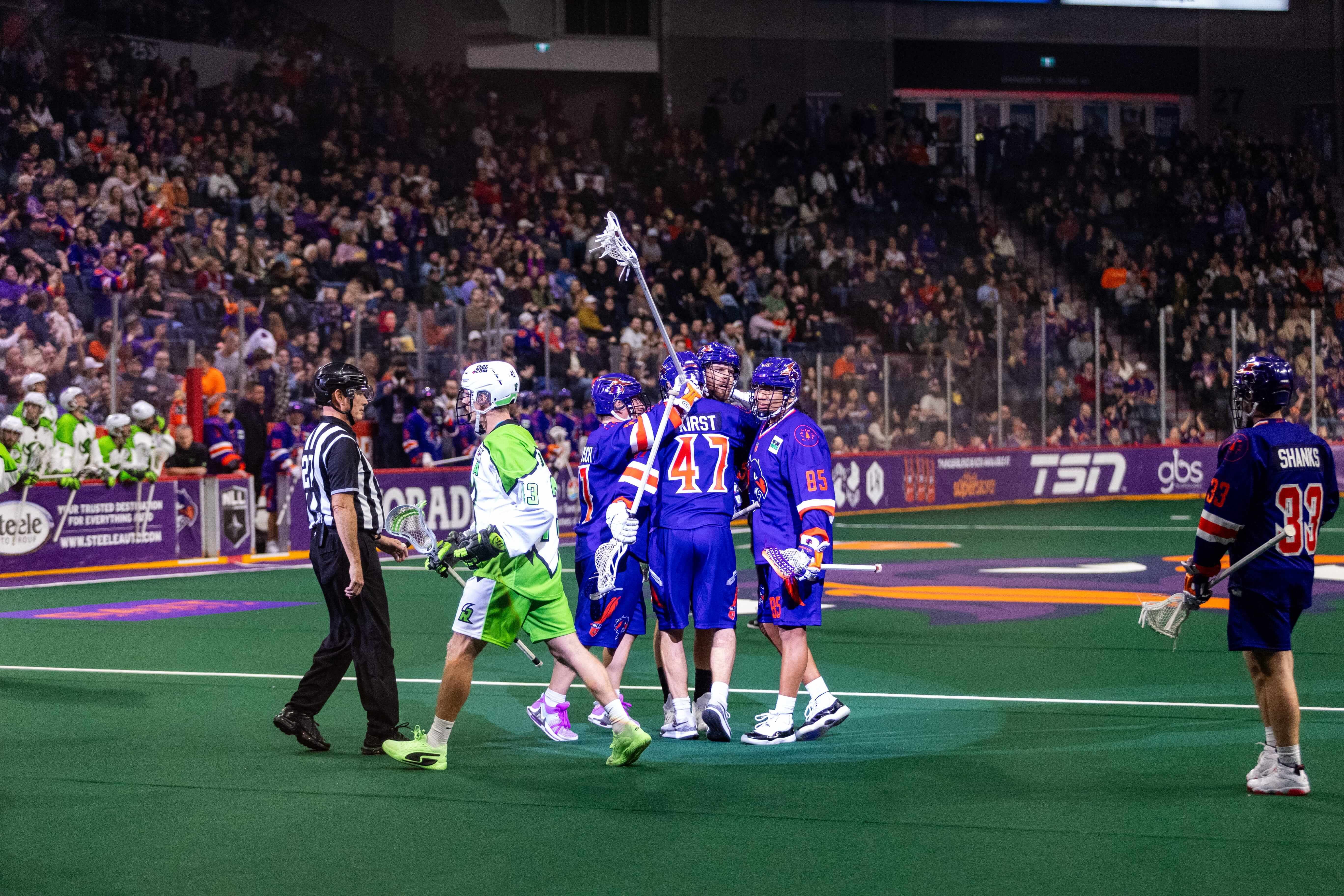 That Halifax Thunderbirds celebrate a goal (Photo: Scott Blackburn)