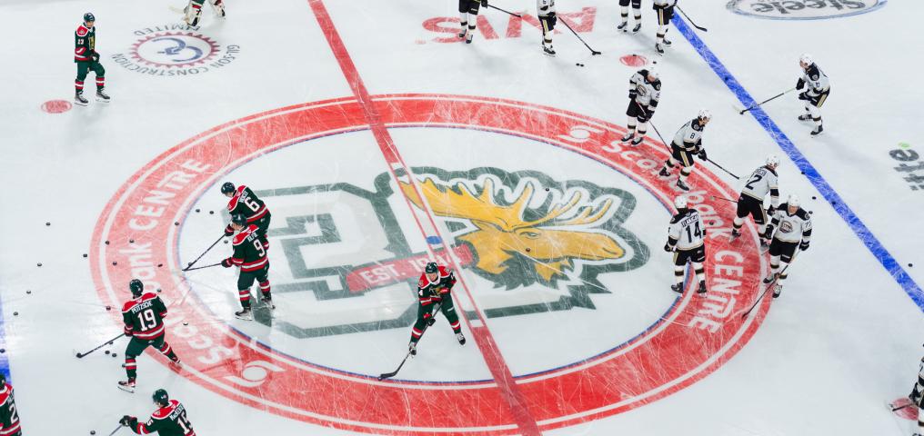 The Halifax Moosehead's warm up for the season home opener.