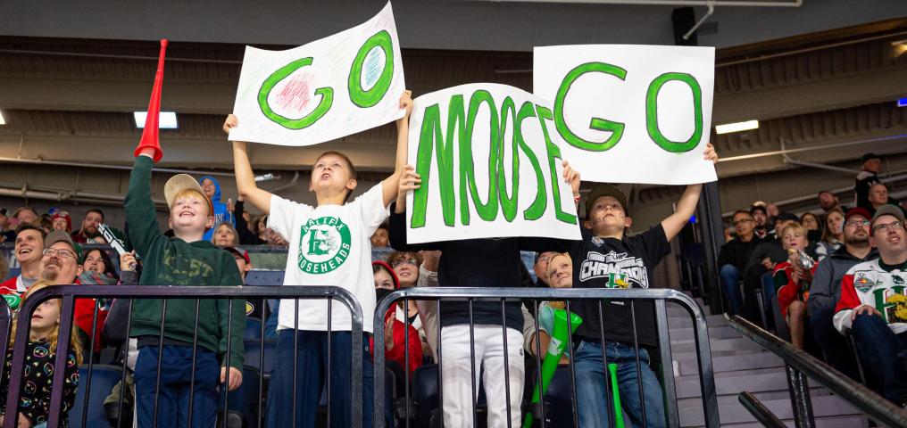 Fans cheer on the Mooseheads at the season home opener