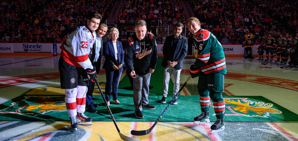 The Honourable Mike Savage drops the puck at the home opener - Credit James Bennett