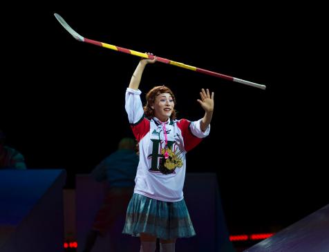 The main character from Cirque du Soleil: CRYSTAL. performs in a Halifax Mooseheads jersey. Photo: James Bennett